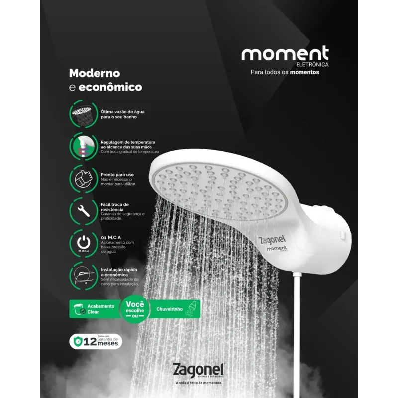 Ducha Moment Eletronica 220V 7500W - Zagonel — Eletrônicos