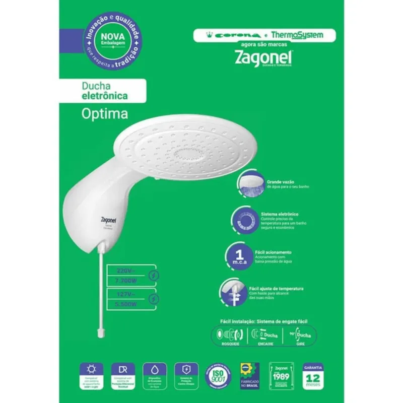 Ducha Optima Eletronica 220V 7500W - Zagonel — Eletrônicos