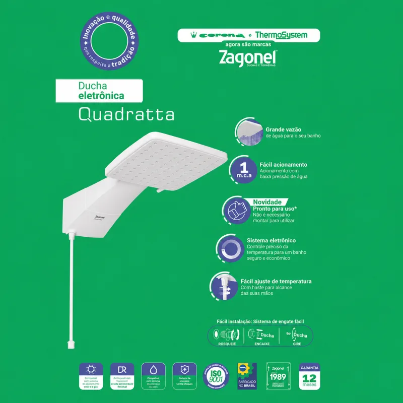 Ducha Quadratta Eletrônica 127V 5500W - Zagonel — Eletrônicos